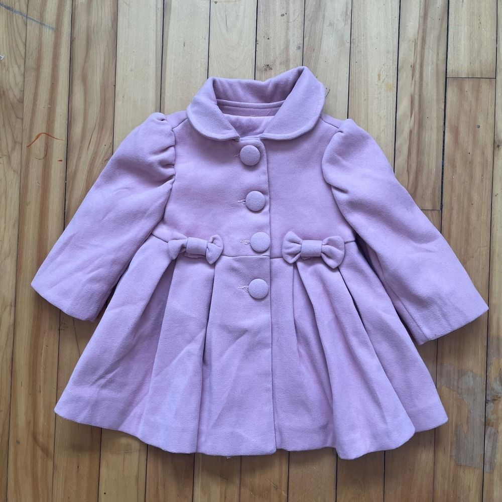Gold Kids Baby Girl Pink Bow Pleated Button Front Coat Jacket 1-2Y toddler